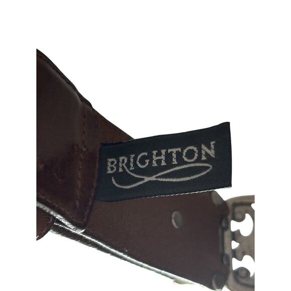 Brighton Women’s Art Nouveau Belt brown Leather Silver Swirl buckle Scroll Sz S - Picture 11 of 12
